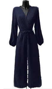 Modieuze donker blauwe jumpsuit met lange mouwen