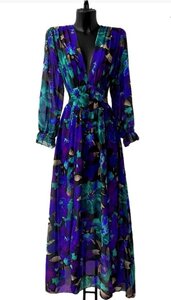 Maxi robe longue bleu-vert mix a motif fleurs