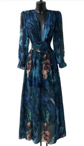 Maxi robe longue bleue sarcelle mix a motif 