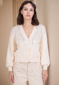 Fashion beige cardigan met vleugels