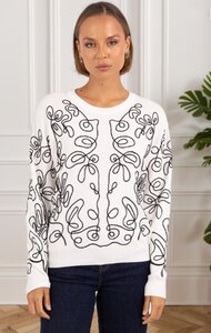 Magnifique pull-over tricoté blanc-noir