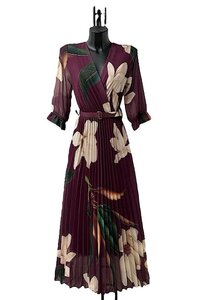 Sierlijke bordeaux mix maxi plisse jurk 