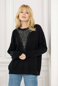 Pull noir surdimensionné avec col rond et strass