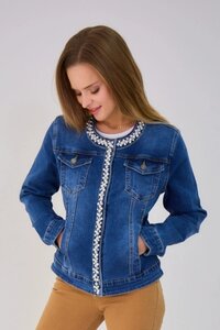 Hippe korte donker blauwe jeans jacket met parels en strass