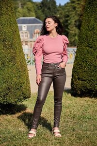 Maroon bruine slim fit leatherlook broek