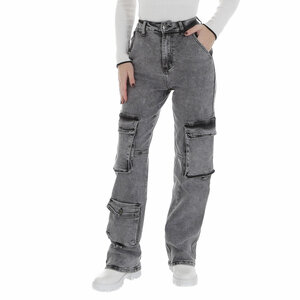 Modieuze grijze high waist cargo jeans broek