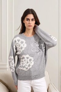 Grijze pullover met 3d en flower print