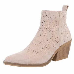 Beige daimen western-biker enkellaarsje Betsie   