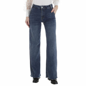 Modieuze blauwe jeans broek met used look