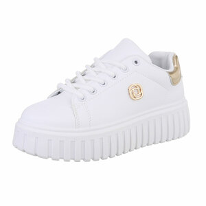 Witte lage sneaker Bridget met gouden accent