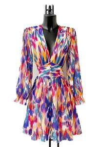 Mooie korte rainbow colours jurk met print