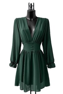 Elegante korte groene jurk met doublure  