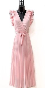 Elegante oud rose plisse maxi jurk.