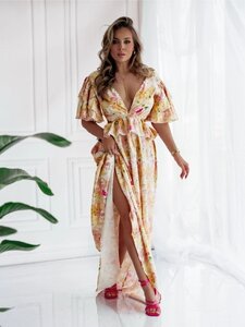 Licht gele mixed maxi jurk