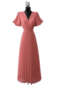 Stijlvolle zalm rose maxi plisse jurk 