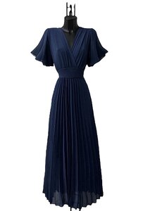 Stijlvolle donker blauwe maxi plisse jurk 