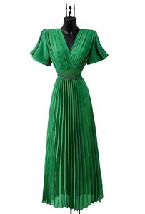 Stijlvolle groene maxi plisse jurk 