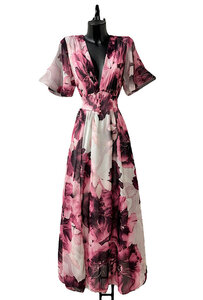 Mooie mauve-beige maxi jurk jurk met bloemen print