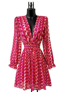 Mooie korte fuchsia-rode jurk met print