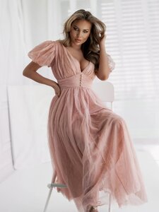 Stijlvolle lange oud rose jurk in organza