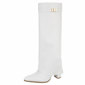 Hoge witte laars met omslag Chanella