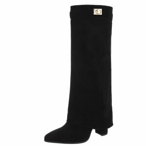 Hoge zwarte suede laars met omslag Chanella