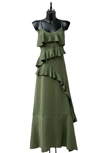 Trendy armloze kaki groene maxi jurk 