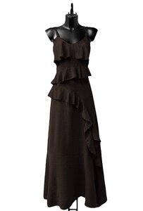 Trendy armloze donker bruine maxi jurk 