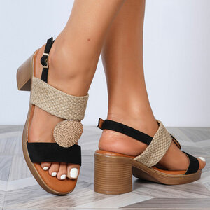 Zwart-beige hoge sandaal Ciska
