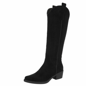 Hoge zwarte suede  western-biker laars Cheryl
