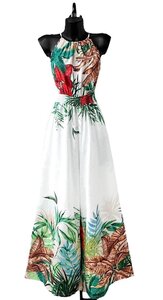 Fashion witte jumpsuit met tropical planten print