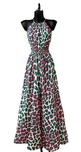 Fashion groen-fuchsia-witte jumpsuit met animal print
