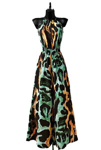 Fashion groen-oranje-zwarte jumpsuit met print