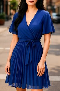Korte blauwe cross heart plisse jurk 