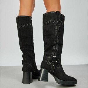 Zwarte suede hoge laars Aliki