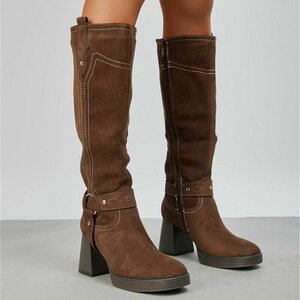 Bruine suede hoge laars Aliki