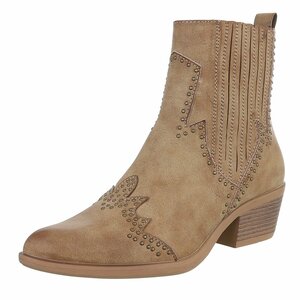 Kaki bruin western-biker enkellaarsje Delphine
