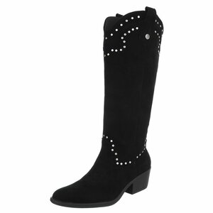 Hoge zwarte suede western-biker laars Charis