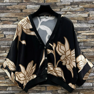 Zwarte gilet in satin met bloemenprint