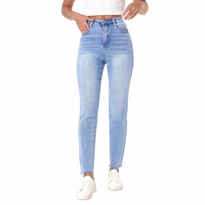  Licht blauwe slim fit jeans broek voor dames in used look