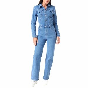 Trendy blauwe jeans jumpsuit in used look
