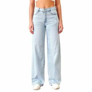  Licht blauwe wide leg jeans broek voor dames in used look