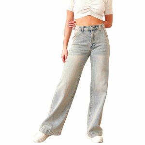  Washed blauwe wide leg jeans broek voor dames in used look