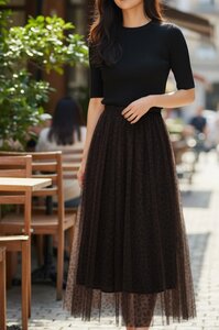 Lange bruine rok in ultralicht tulle met leopardprint