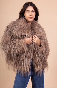 Korte bruine two tone faux fur jas 