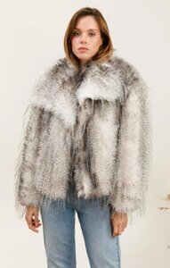 Korte grijze two tone faux fur jas 