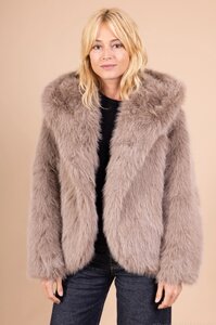 Trendy korte champagne jas in imitatiebont