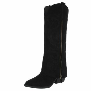 Hoge zwarte suede laars met omslag Chavella