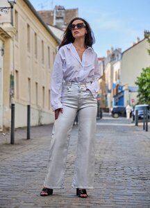 Zilveren glitter coated wide leg pants