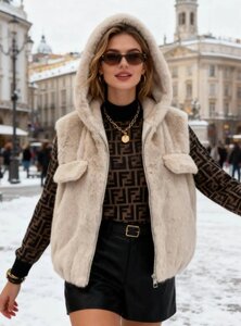 Beige bodywarmer in faux fur